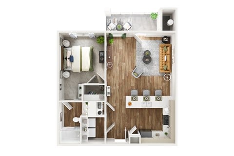 Floor plan for 1 bed, 1 bath, 773 sqft